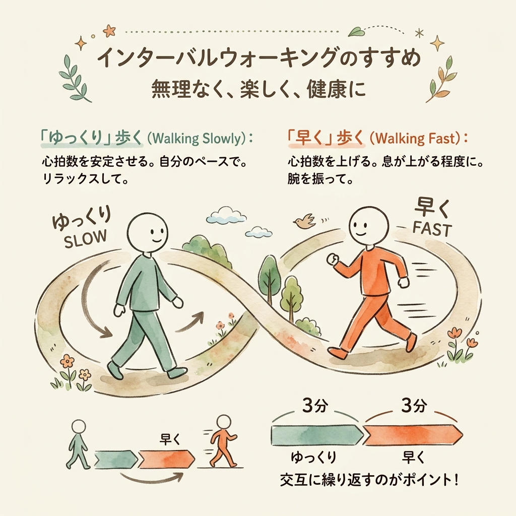 インターバル速歩の説明イラスト
